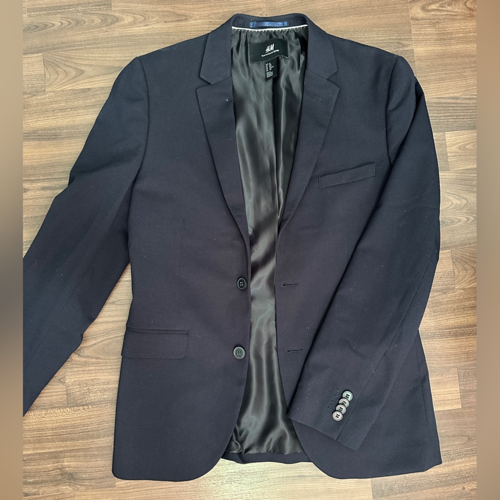 H&M Navy Blue Slim-Fit single-breasted jacket